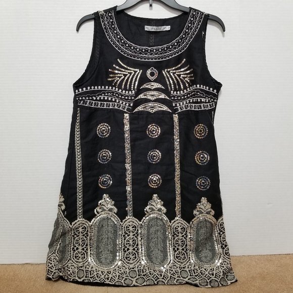 Anany dress 40 EU 10 US bedazzled sequin embellished embroidery sleeveless - Picture 1 of 14